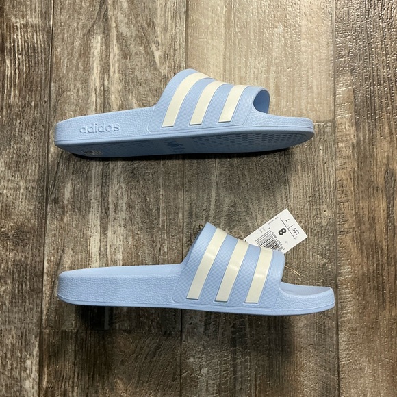 Adidas Adilette Aqua Blue and White Slides Size 8 - Picture 7 of 9